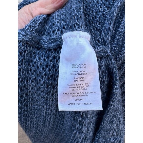 Natural Reflections Blue Knit Hooded Long Open Cardigan Sweater M Minimalist - Picture 7 of 12